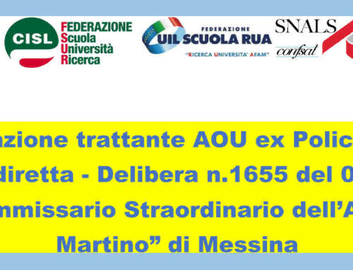 Delegazione trattante AOU ex Policlinici a gestione diretta – Delibera n.1655 del 08.09.2022 del Commissario Straordinario dell’AOU “G. Martino” di Messina -.